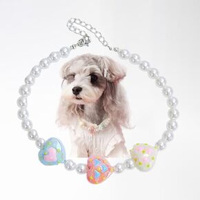 Cute Beaded Pet Necklace with Heart Pendant, Adjustable Jewelry for Chihuahua, Yorkie and Small Dogs, Stylish Accessories for Girl Dogs