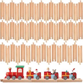 50 Pcs Wooden Train Track Set Straight Wood Train Track Bulk Hardwood Train Track Expansion Packs Compatible with All Major Brands Trains Railway