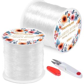 Elastic String for Bracelets, Wear-Resistant Bead Stings for DIY Bracelet, Necklace and Jewelry Making, White, 2 Rolls, 0.8mm
