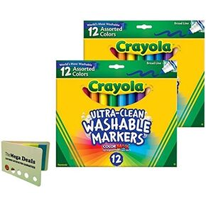 Crayola 12 Ct Ultra-Clean Washable Markers, 2 Pack, Includes 5 Color Flag Set
