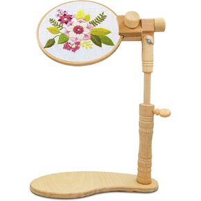 Adjustable Embroidery Hoop Stand- Rotated Cross Stitch Holder Stand, Beech Wood Needlework Lap Stand for Universal Hoops, Sturdy Embroidery Frame Craft Stand Sewing Tools