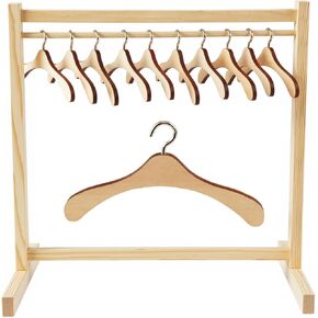 BABESIDE 10 Pcs Doll Garment Rack with Wooden Baby Doll Hangers, Doll Accessories for 18 Inch Doll Girl, 18 Inch Doll Girl Clothes Storage Furniture