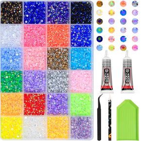 HNUIX Resin Rhinestones Bulk - 18000pcs 3D Multi Color, Round Flat Back Gems Rhinestones, with Kit and Glue, for Nail Art, DIY Decoration (3mm)