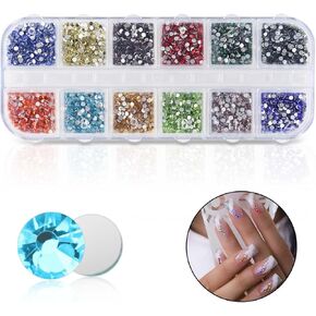 2400 Pieces Flat Back Rhinestones Colorful Round Glass Gems for Nail Art & Face Makeup Flatback Crystal Rhinestone for Crafts DIY Clothes Shoes Bags Manicure Diamond Art (12 Colors)
