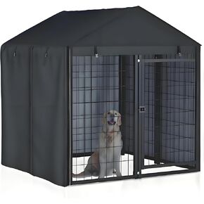 Outdoor Dog Kennel Cover,Full Coverage for 4'Dx4.3'Wx4.5'H Dog Cages,600D Heavy Duty Waterproof Large Dog Kennel Cover,(Cover Only)