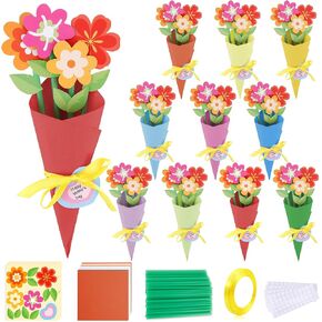 32 Set Mother's Day Flower Bouquet Craft Kit-Mother's Day Kids DIY Flower Bouquet Paper Crafts Make Your Own Flower Bouquet for Party Activities School Mom Teacher Appreciation Week Valentine Gift