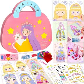4-in-1 Dress Up Game Set Princess Fantasy Makeup, Pretty Pretty Princess Game, Girls Toy Kit with Diamond Painting & Princess Dress Up Set, DIY Paper Makeup Arts and Crafts for Kids 6+