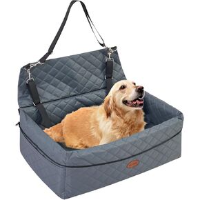 Dog Car Seat for Large/Medium Dog, Pet Dog Booster Seat for All Seasons, Anti Slip Bottom Dog Car Back Seats Travel Bed with Thick Dog Sofa Cushion, Storage Pockets(Grey Under 55 lbs)