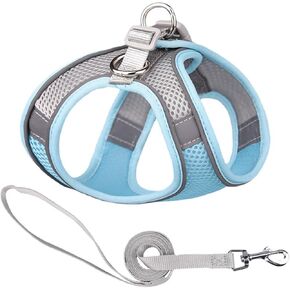 Benala Adjustable No-Pull Dog cat Harness Leash Set - Reflective Pup Vest Harnesses - Comfortable Breathable Harness Leash Set,Blue,XS