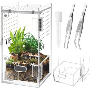 Mini Jumping Spider Enclosure with Tongs, Dropper, Luxiv Acrylic Micro Tarantula Enclosure for Insect Bug Terrarium Kit Clear Spider Terrarium with Drawer and Doors