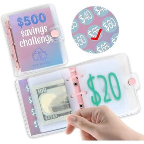 XIMUX $555 Savings Challenge Binder Money Saving Challenge Mini Budget Binder with Cash Envelopes Reusable Budget Book with Cash Envelopes Envelope Savings Challenge