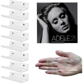 Clear Acrylic Shelves 8 Pack, 4 inch Vinyl Holder Record Wall Display Shelf, Vinyl Record Shelf Wall Mount Floating Album Display Shelf Organizer for Bathroom, Bedroom, Living Room, Room Decor