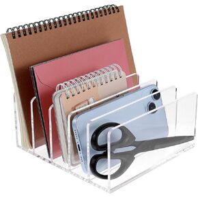 Acrylic Desk File Organizer Holder, Clear Desktop File Organizer with Divider Mail Sorter Document Magazine Storage Organization Letter Folder Racks for Home, Office Desk