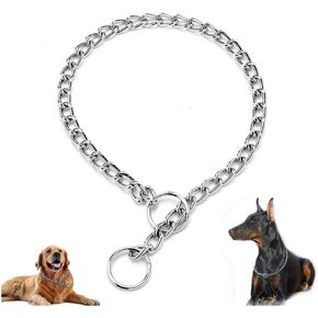 Silver Chain Dog Choke Collars for Large Dogs,Heavy Duty Training Choker Collar for Dogs Metal Slip P Link Martingale Collars Puppy Chain for XXS XS Small Medium Large Breed Dogs, M