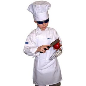 CHEFSKIN Kids Children Chef Set 1 Chef Jacket + 1 Chef Hat + 1 Chef Apron Set, Just Like The Original Chefs White