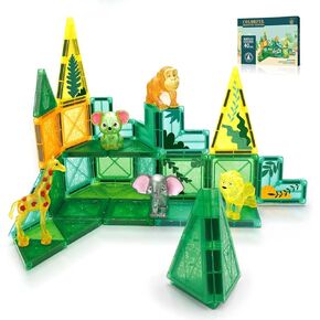 Magnetic Tiles Magnetic Construction Set, Magnetic disc STEM Sensory Educational Games Toys Preschool Building Stacking Block Learning Toys Gift for Toddler Age 3+ Boys Girls Kids 40pcs Animal forest