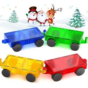 Magnetic Tiles Cars Construction Set, 4 PCS Magnetic Cars Magnetic Building Blocks Cars Toy for Kids Ages 4-8 3-5 Magnet Bricks Truck Kit Educational Sensory Toys Gifts for 3+ Year Old Boys & Girls