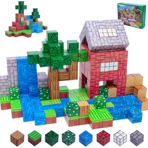 Magnetic Blocks Building toys 0.8Inch Build Mine Magnet World Set, Magnetic Tiles STEM Montessori Sensory Outdoor Toys, Magnetic Toys Building Blocks wtih 64Pcs, Magnetic Blocks for kids Age 3+