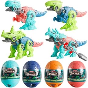 4 Pack Jumbo Dinosaur Eggs with Take Apart Dinosaur Toys Building Toys for Kids Boys Girls Easter Basket Stuffers Gifts