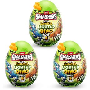 Smashers Nano Jurassic Light up Dino by ZURU, Dinosaur Themed Collectible Toy Egg with Over 5 Surprises for Boys and Kids (3 Pack)