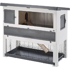Ferplast Grand Lodge 140 Plus Rabbit Hutch | X-Large Oudoor Plastic Rabbit Hutch | 52.76L x 24.80W x 46.06H Inches, Gray