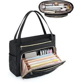 BAGSMART Teacher Tote Bag for Women 15.6 Inch Quilted Laptop Briefcase with Insulated Pocket, Nurse Bag Professional Work Bag for Office College Nursing - Large Laptop Tote Messenger Bag (Black)