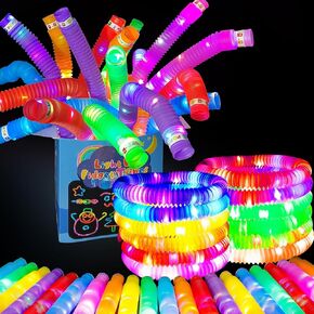 OceanWings 24 Pack Lights up Pop Tube Set for Kids Adults,Stretchy Tube Stress Relief Fidget Toys for Easter Day Classroom Prizes Birthda Concert Party Favor Supplies Treats for Boys Girls Toddlers