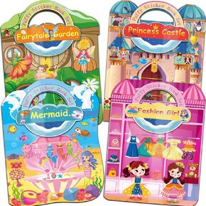 Dress Up Sticker Books for Girls Ages 2-4 4-8, Reusable Puffy 3D Sticker Books for Toddlers 2-4 Years Include Princess Mermaid Fairy and Fashion Girl,Activity Books for Toddlers 1-3