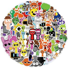 110Pcs Sprunki Stickers for Kids, Waterproof Removable Stickers for Boys and Girls in Water Bottles laptops Phones Guitar Suitcase, Children's Cartoon Game Stickers for Fans Favors (Yellow)