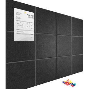 Cork Boards, Bulletin Board 12 Pack Large Felt Board for Walls Felt Board with Safe Removable Adhesive, Cork Boards for Office Prayer Board Pin Board Tack Board Cork Tiles Memo Board 48"x36" Black
