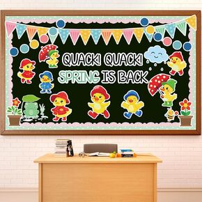 Justforjoyful Spring Duck Bulletin Board Classroom Decorations Yellow Duck Quack Bulletin Board Umbrella Clouds Flowers Cutouts for School Home Nursery Chalkboard Farmhouse Classroom Door Wall Decor