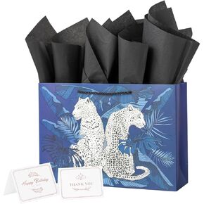 ysmile Blue Leopard Gift Bag with Wrapping Tissue for Women Men 12.6" - Wild Annimals