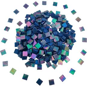 320PCS Square Iridescent Stained Glass Mosaic Tiles, 1.1LB Mosaic Tiles for DIY Crafts, 0.6" Bright Mosaic Glass Pieces for Art Craft and Home Decorations (Iridescent Navy Blue F735, 0.6")