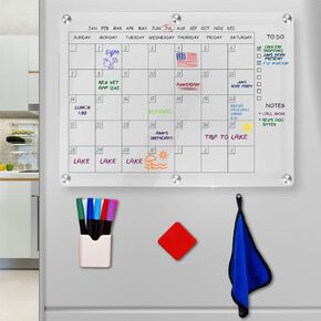 Fridge Calendar - Acrylic Calendar for Fridge, Dry Erase Calendar for Fridge Magnetic, Planning Boards, Dry Erase Board Planner, Meal Planner for Fridge, 15,7" x 11,8"