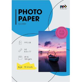 PPD 8.5 x 11" 50 Pack/180 gsm Glossy Photo Paper for Inkjet Printer, Custom Picture, Professional Photographic Instant Dry For Normal, Dye or Pigment Ink