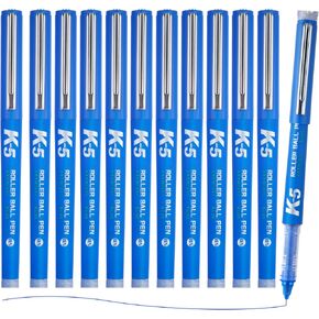 M&G Liquid Ink Rollerball Pens, 0.5mm Blue Ink Extra Fine Point Pens, Quick Drying Ink Fine Tip Roller Ball Pens with Plug-In Cover for Journaling, Note Taking Smooth Writing Office School (12 Pack)