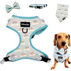 Dog Harness Set – Matching Harness, Collar,Bow Tie, Bandana – Complete Pet Accessory Kit (Medium, 16.5-24 Lbs, Light Blue)
