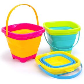Shindel 3packs مجموعة دلو شاطئية قابلة للطي ، دلاء ألعاب قابلة للطي من السيليكون 2L