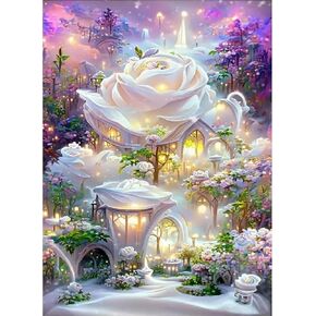 JFYHAB Landscape Diamond Art Kits for Adults,DIY Flowers Diamond Painting Kits for Adults Beginners,5D Full Drill Diamond Dots with Diamond Gem Art and Crafts for Home Wall Decor 12x16inch