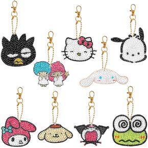 9Pcs Kawaii 5d Diamond Painting Kits Cute Cartoon Anime Kitty Melody Cinnamon Characters Make Your Own Gem Keychains DIY Paint By Numbers Party Favors Toy for Birthday Christmas Gift Stocking Stuffers