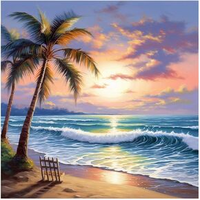 eovv 5D Coconut Tree Beach Sunset Scenic Diamond Art Painting Kit for Adults, DIY Full Drill Crystal Rhinestone Arts and Crafts (12x12in)