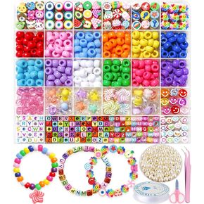 MontoSun Bead Bracelet Making Kit, Friendship Bracelets Making Beads Kit, Pony Beads Charms Beads Clay Flower Letter Beads for Jewelry Making Kit, DIY Arts and Crafts Gifts for Girls Age 6 7 8 9 10-12