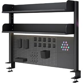 المشبك على رف منظم المكتب مع Pegboard ، رف الكتب القفص متعددة الأغراض ، رفوف تخزين سطح المكتب على سطح المكتب لمكتب ألعاب المساكن المنزلية ، Black (39.4in)
