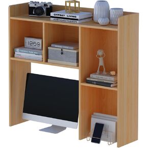 Wooden Desktop Hutch Whutch Whutch - رف تخزين مكتب قائم بذاته مع حافة أعلى لمكتب الكمبيوتر ، خزانة سطح المكتب للسكنب ، المنزل أو المكتب ، منظم كونترتوب ، أوك ، 37.4 "