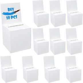 10 Pcs Cardboard Ballot Box, Raffle Box Donation Box for Fundraising, 6 x 6 x 6 Inch Cardboard Ballot Box with Slot, White Glossy Raffle Boxes Charity Box Suggestion Boxes(White)