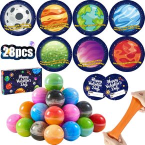 Valentines Day Gifts for Kids, Valentines Day Cards for Kids, 28 Valentines Galaxy Slime Card Bulk, Valentine Exchange Cards for Girls Boys School Class Classroom Party Favors Age 3 Year and Up