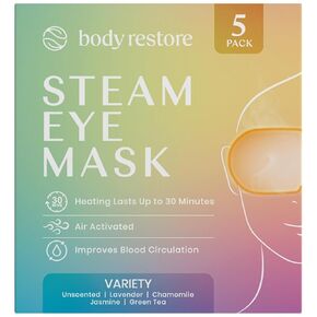 Body Restore Self Heated Steam Eye Mask 5 Pack - Easter Basket Stuffers, Relaxation Gifts for Her and Him, Best Friend, Stye Eye Treatment, Disposable Heating Pad, Travel Essentials - Variety