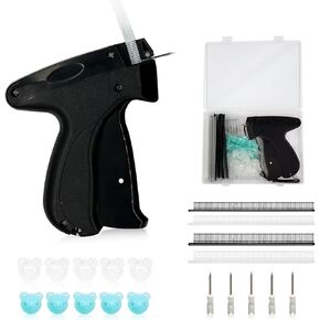 Mini Stitch Gun for Clothes, Stitchy Quick Clothing Fixer, Quick Stitch Sewing Gun, Tagging Gun for Clothing with a Storage Box, 6 Needles, 1200 Black & White Mini Fasteners, 100 Buttons (Black)