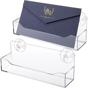 2 Pcs Hanging Acrylic Mail Holder Window Mounted Mail Organizer Clear Hanging Mail Holder with Suction Cups Acrylic Envelope Holder Mail Pocket Holder for Office Refrigerator Whiteboard