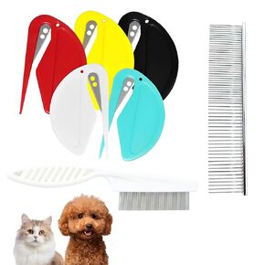 pet supplies，fur remover tool，pet knot opener，cat grooming supplies，dog grooming tools，dematting comb for cats（5 Pcs Knotting Comb for Cats +Grooming Combs ）